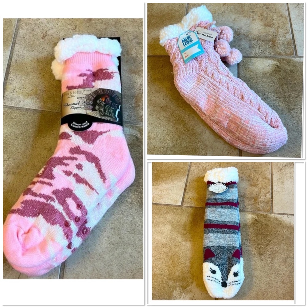 Bundle of super comfy Slipper Socks with White Fluffy Cuff. NWT